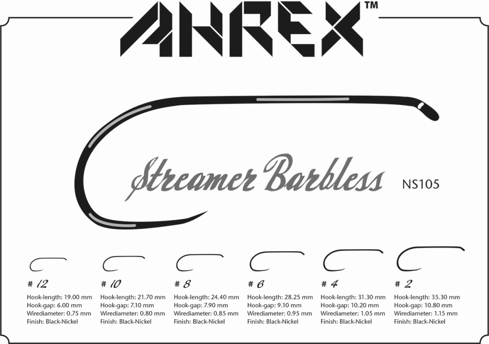 Haki muchowe Ahrex NS105 Streamer Barbless DE 